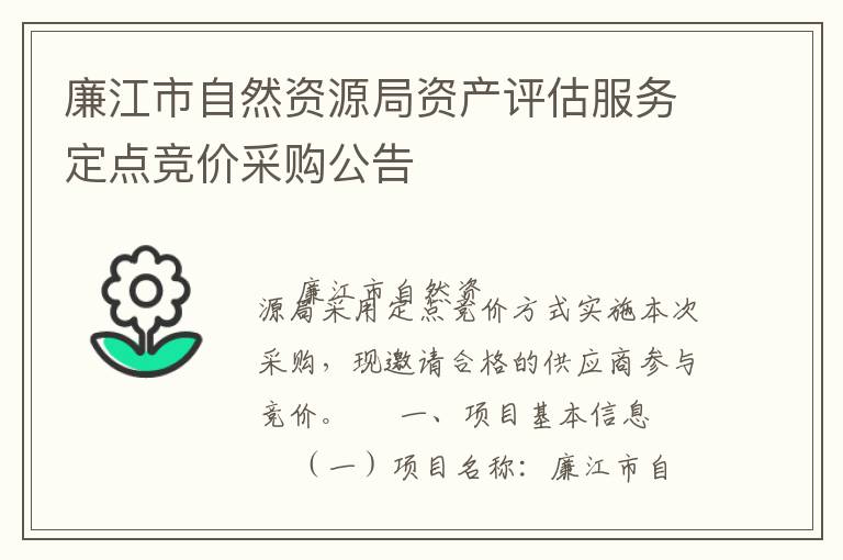 廉江市自然資源局資產(chǎn)評估服務定點競價采購公告