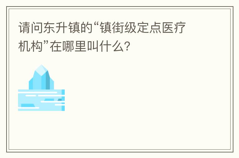 請問東升鎮(zhèn)的“鎮(zhèn)街級定點醫(yī)療機(jī)構(gòu)”在哪里叫什么？