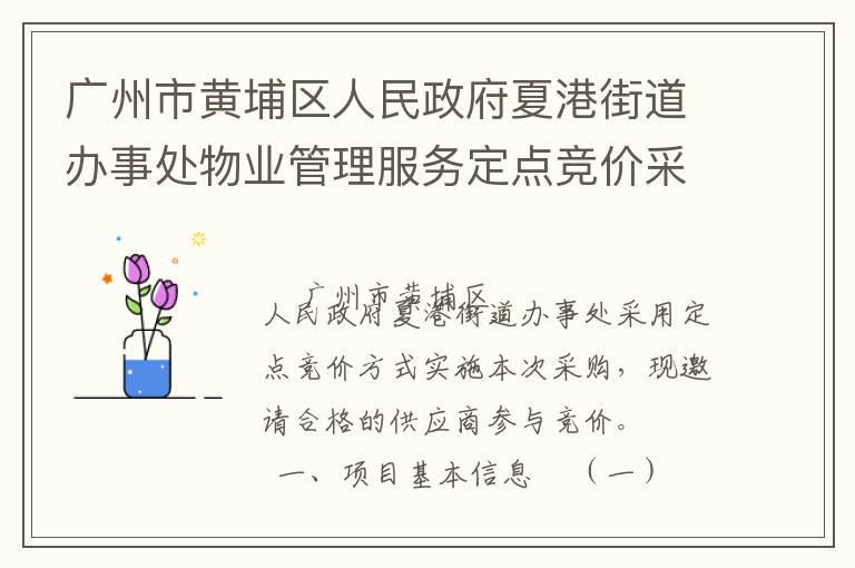 廣州市黃埔區(qū)人民政府夏港街道辦事處物業(yè)管理服務(wù)定點(diǎn)競(jìng)價(jià)采購(gòu)公告