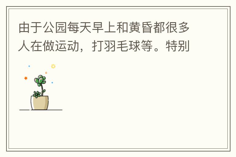 由于公園每天早上和黃昏都很多人在做運(yùn)動，打羽毛球等。特別多老人家散步或者跑步。公園燈光不足導(dǎo)致運(yùn)動受傷的情況屢見不鮮，有非常大的安全隱患?，F(xiàn)在冬天，早上天亮得很晚，晚上天亮得很早，希望公園早上和晚上的